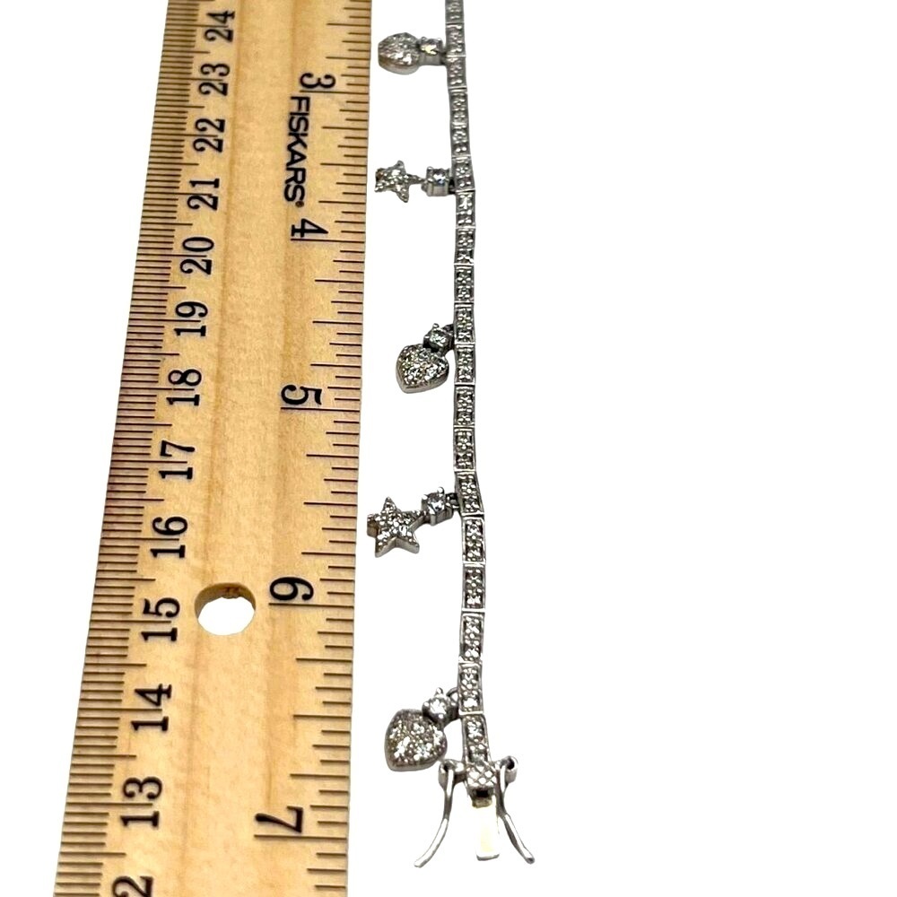 925 Sterling Silver Bracelet With Heart & Star Charms Cubic Zirconias M12 - Picture 7 of 7